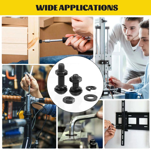 2200 Pcs Metric Screws Assortment Kit with M2 M3 M4 M5 Hex Socket Button Head Machine Screws Nuts and Washers shown in use for various applications.