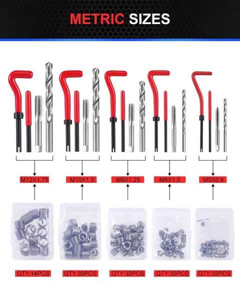 Metric sizes from Must Have Ultimate Auto Thread Repair Kit With 320 Piece Set For SAE And Metric Sizes From One Quarter Inch To M12