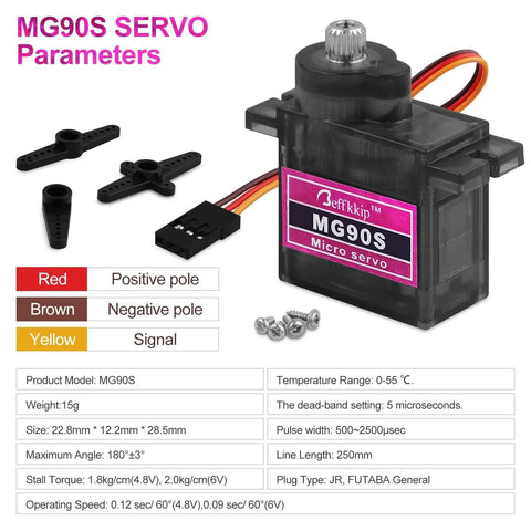 4PCS MG90S 9g Micro Servo Motor Metal Gear for RC Robot Car Plane Helicopter Mini Servos for Arduino Project with accessories