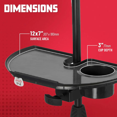Microphone Stand Accessory Tray With Drink Holder And Guitar Pick Tab, 12 By 7 Inches, mounted on stand