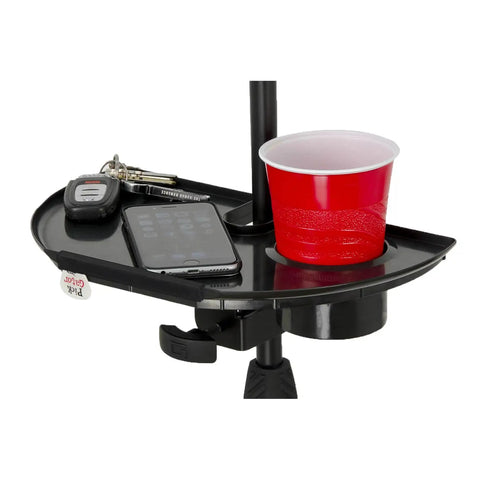 Microphone Stand Accessory Tray With Drink Holder And Guitar Pick Tab For Easy Access During Performances, 12 By 7 Inches, Fits Stands Up To 1.38 Inches Diameter