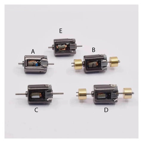Five Micro Mini 10mm*15mm Electric Motor DC 6V-12V 26800RPM High Speed 1.5mm Dual Shaft units displayed on a surface.