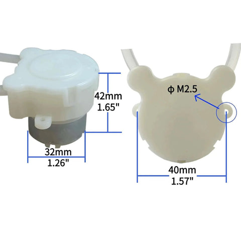 2PCS DC 5V micro peristaltic pump small flow metering self-priming pump dimensions with 32mm base and 42mm height