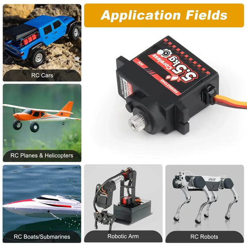 2-Pack Waterproof 5.5kg High Torque Micro Servo Coreless Motor Metal Gear Arduino Servo for 1/24 Crawler Cars Boats Robotics SCX24 Steering Servo 4.8-8.4V application examples