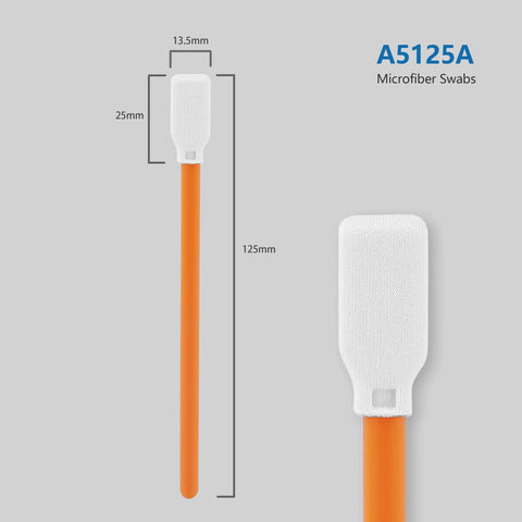Lint Free 4.92 Inch Long Microfiber Swabs With Large Square Head 13.5 Mm 0.53 Inch Orange Polyester Cleanroom Quality 100 Pack For Electronics Optics Medical And General Cleaning AAwipes A5125A.