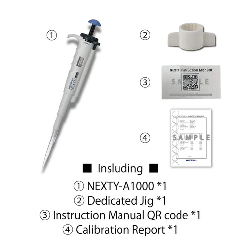 Autoclavable Micropipette for 100 to 1000 Microliters Range With Adjustable Volume and Triple Speed Turbo Dial, accessories shown