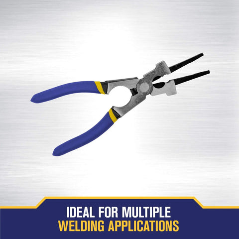 MIG Pliers Pro Grade 8 Inch With Spatter Removal Nose And Induction Hardened Cutting Edge, blue handles, ideal for welding