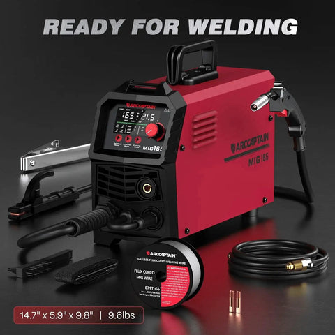 165A 4 In 1 MIG TIG MMA Welder Dual Voltage 110V 220V With Large LED Display showcasing components and accessories.