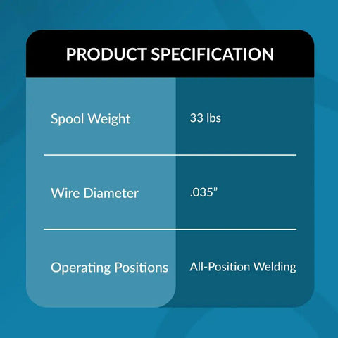 Product specifications for ER70S-6 MIG Welding Wire PGN Solid.035 Inch 33 Pound Spool With Low Splatter And High Deoxidizers For All Position Gas Welding