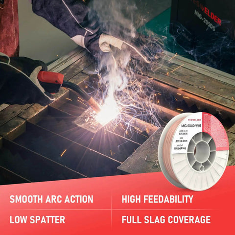 ER70S-6 MIG Wire Solid Carbon Steel.035 Inch 10 Lb Spool welding demonstration with sparks and product spool image
