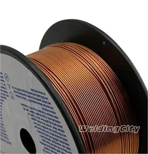 Mild Steel MIG Welding Wire ER70S-6 10 Lb Copper Coated Spool 0.030 Inch close-up on spool side view, 8 Inch Spool for GMAW, welding preparation