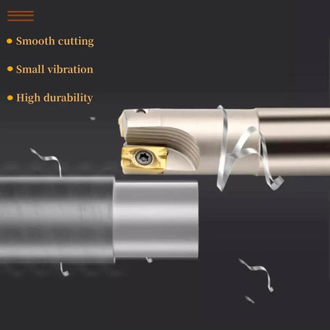 Beefy 90 Degrees BAP 300R Square Shoulder End Milling Arbor Kit with APMT1135 Coated Carbide Inserts showing smooth cutting.