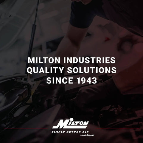 Milton Industries logo and slogan 'Quality Solutions Since 1943' with a background of a person working on a machine.