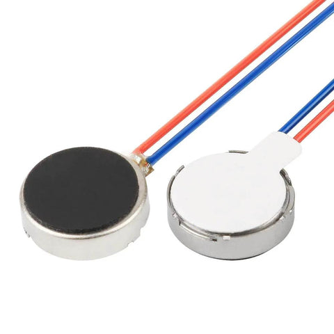 20PCS 10mmx3mm Mini Vibration Motors DC 3V 12000rpm Flat Coin Button-Type Micro for mobile devices, black and white units, wires attached.