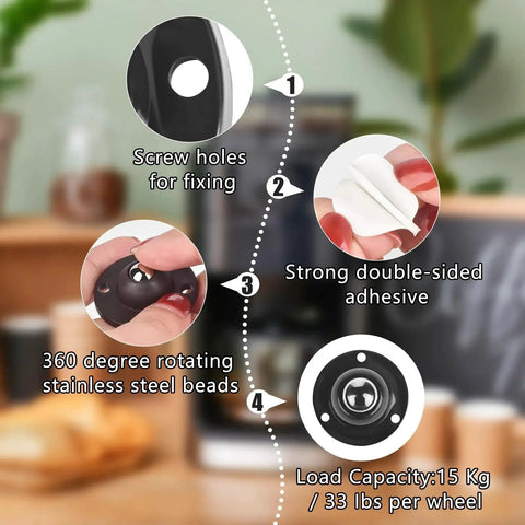 8 Pack Mini Adhesive Caster Wheels 3/4 Inch Self Adhesive Swivel Casters With 360 Degree Rotation Durable ABS Construction