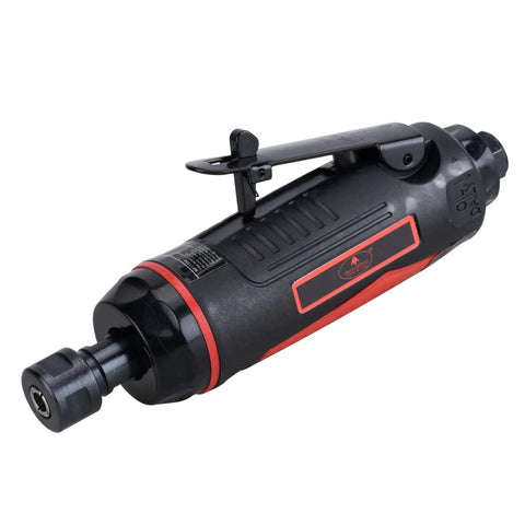 1/4 Inch Mini Air Straight Die Grinder AP17314 with rear exhaust, lightweight design, shown with 1/4 inch collet and safety-lock throttle.