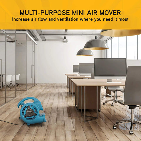Mini Mighty 138 W Air Mover Delivers 600 CFM Centrifugal Power For Fast Carpet Drying Floors And More in an office space