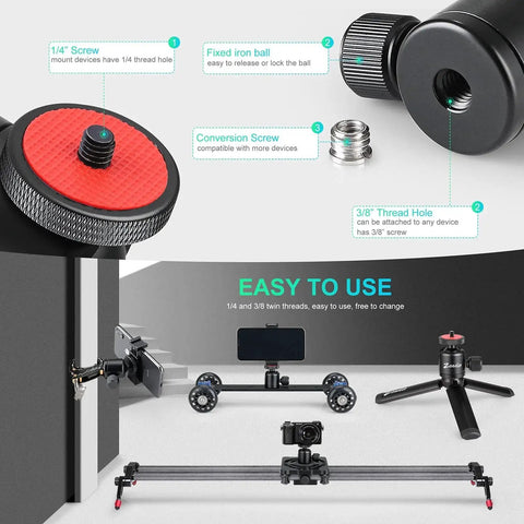 Mini Ball Head With 1/4 Inch And 3/8 Inch Screw Mount For Cameras DSLRs Monopods Sliders And Tripods, detailed view