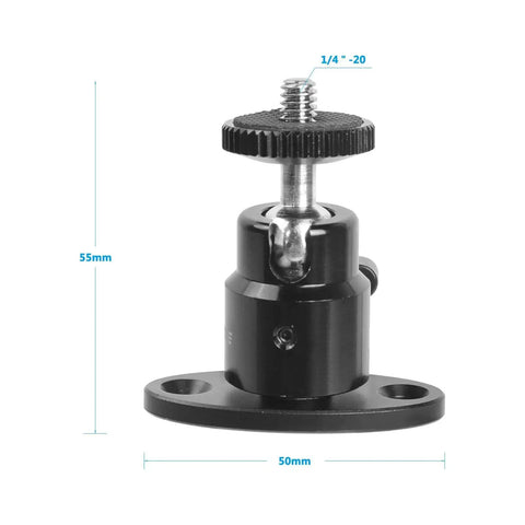 Mini Ball Head With Ceiling Mount For CCTV and Video Wall Monitors, 1/4-20 Screw, 360 Degree Rotation, Aluminum Base