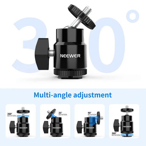 Mini Ball Head With Cold Shoe And One Quarter Inch Screw Pack Of Two For Cameras And Accessories 360 Degree Swivel And 90 Degree Tilt