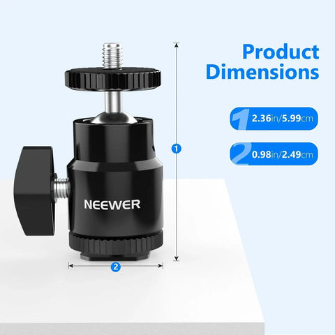Mini Ball Head With Cold Shoe And One Quarter Inch Screw Pack Of Two For Cameras And Accessories 360 Degree Swivel And 90 Degree Tilt