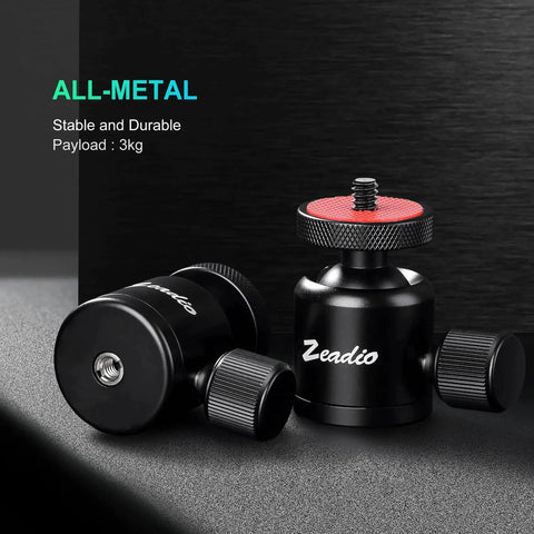 Mini Ball Head With 1/4 Inch And 3/8 Inch Screw Mount, metal construction, all-metal, stable and durable, supports 3 kg, side view