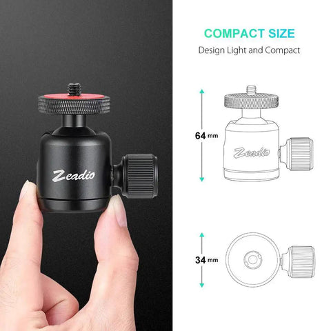 Image featuring a hand holding the Mini Ball Head With 1/4 Inch And 3/8 Inch Screw Mount for Cameras DSLRs Monopods Sliders and Tripods.
