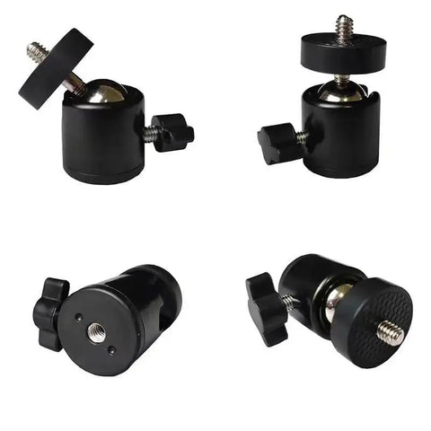 Three Pack Mini Ball Head Mounts With 1/4 Inch Thread for Universal Fit, 360 Degree Swivel Rotation, displayed in multiple angles