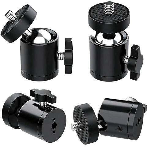 Quarter Inch Mini Ball Head Tripod Mount 3 Pack With 360 Degree Rotating Panoramic Base Adapters for DSLR Cameras and Camcorders