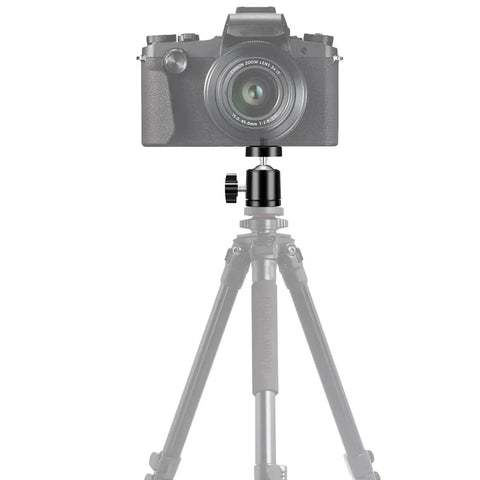 Camera on tripod with Six Pack Mini Universal Ball Heads For Tripods And Mounts With One Quarter Inch Thread 360 Degree Rotation