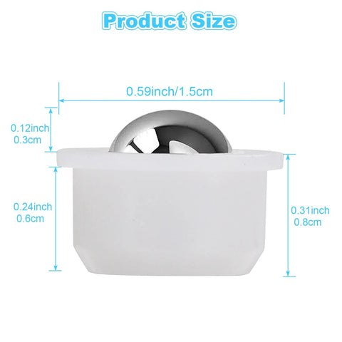 20 Pack Mini Ball Transfer Bearings 1/3 Inch White Nylon Units with Stainless Steel Ball, size specifications shown, for smooth motion