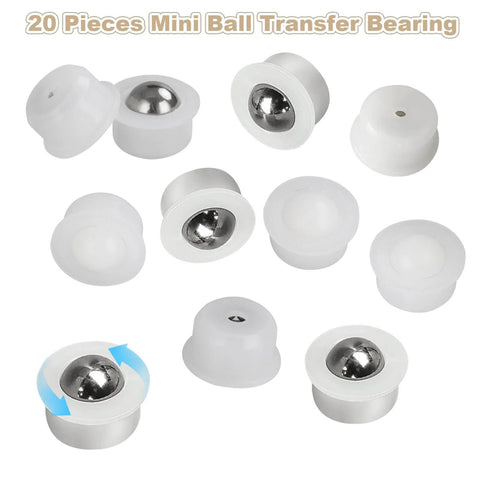 20 Pack Mini Ball Transfer Bearings 1/3 Inch White Nylon Units with Stainless Steel Ball for Tables Conveyors Furniture and Wheelchairs