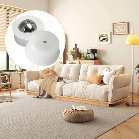 Living room with inset of 20 Pack Mini Ball Transfer Bearings 1/3 Inch White Nylon Units with Stainless Steel Ball
