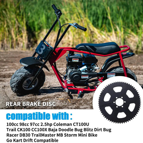 65 Teeth 35 Chain Rear Sprocket For Coleman Mini Bikes And Go Karts To Beef Up Performance displayed with mini bike