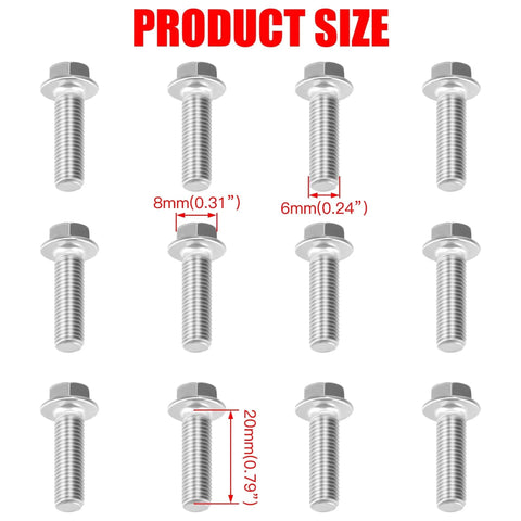 Mini Bike Wheel Hub Mounting Bolts Replacement for Coleman CT100U, M6 x 20mm Hex Bolt with size measurements illustration