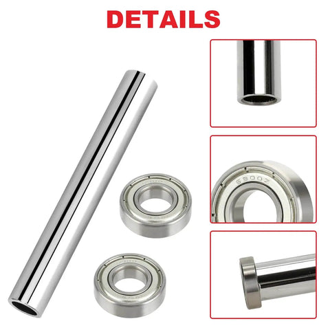Mini Bike Steering Bearings And Bushing Kit For Coleman CT200U BT200X CT200U EX RT100 RT200 And Predator 212cc Minibikes with chrome steel axle sleeve and 6900Z bearings, close-up view