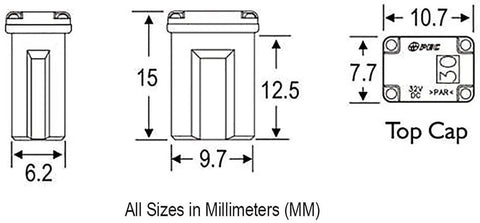 Diagram of 50 Piece Auto Mini Box Shaped Cartridge Fuse Kit With Color Coded Amperage For Quick Swaps Includes 10 Fuses Each Of 15 20 25 30 And 40 Amps Compact JCASE Style Mini Fuses