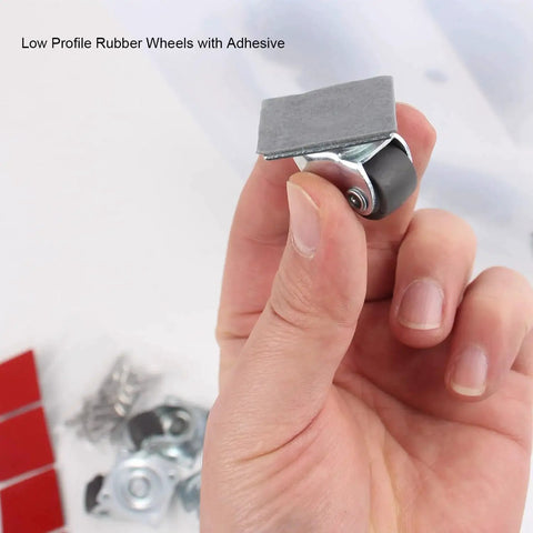 0.5 Inch Mini Caster Wheels Set Of 8 Low Profile Swivel Plate Casters With No Noise Rubber Wheels For Furniture Cabinets Small Appliances Storage Boxes Bins Easy Installation With Adhesive Strips Or Screws