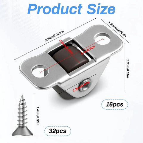Detailed view of Sixteen Half Inch Mini Low Profile Casters With One Way Micro Wheels Self Adhesive Rubber Rollers for furniture.