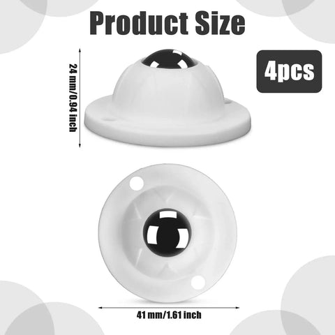Front and side view of Four Pack Mini Caster Wheels With Self Adhesive Base For Popular Cutting Machines, showing dimensions.