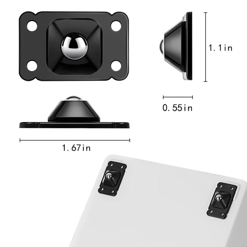 32 Pieces Mini Self Adhesive Caster Wheels Stainless Steel 360 Degree Rotation Universal Wheels Black Side and Installation View