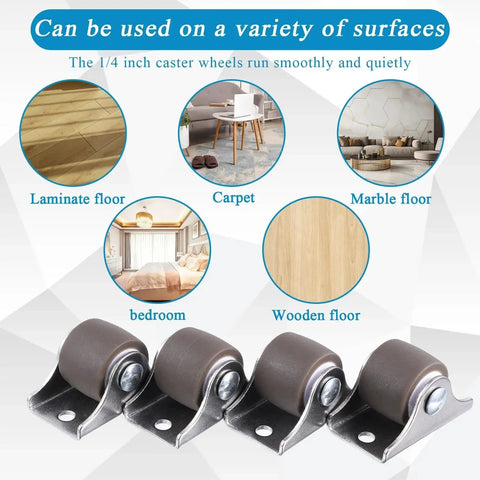 0.75 Inch Mini Rigid Caster Wheels Low Profile Set Of 4 Fixed Casters With Steel Top Plate Non Marking TPR Rubber For Furniture Cabinets Drawers Sliding Doors Trundle Beds Quiet Smooth Glide On Hardwood Floors