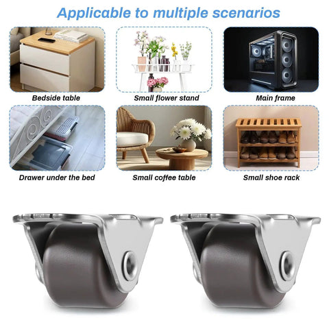 Sixteen Half Inch Mini Low Profile Casters With One Way Micro Wheels Self Adhesive Rubber Rollers for small furniture use