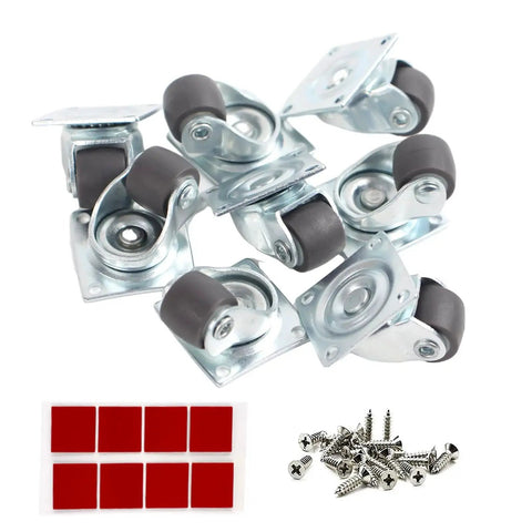 0.5 Inch Mini Caster Wheels Set Of 8 Low Profile Swivel Plate Casters With No Noise Rubber Wheels For Furniture Cabinets Small Appliances Storage Boxes Bins Easy Installation With Adhesive Strips Or Screws