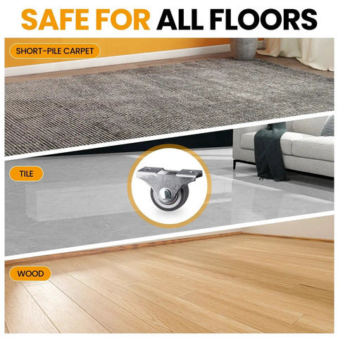 Mini Fixed Casters Set Of 4 With Rubber Wheels And Bearings 130 Lbs Capacity safe for carpet, tile, and wood floors.