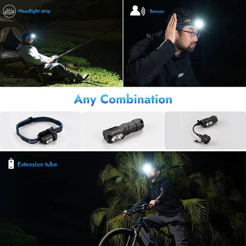 E7 1800 Lumen Rechargeable Mini Flashlight With Magnet and USB C Rechargeable LED IP68 Waterproof in multiple uses, on bike and headlamp.