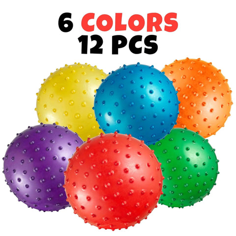 Mini Knobby Balls - (Pack of 12) Bulk 5 Inch Sensory Balls in 6 Colors with Spiky Texture for Massage and Play