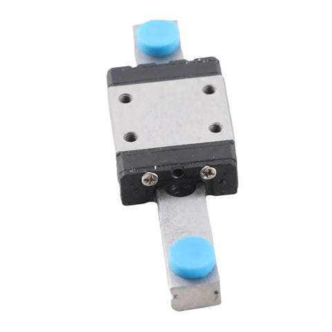 Miniature Linear Rail With 7mm Wide Slide Block Featuring Ball Retainer And Built In Lubrication System, 55mm travel, front view