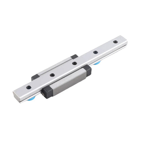 Miniature Linear Rail Guide 100mm Long, 9mm Wide with Ball Retainer and Built In Lubrication System, side view