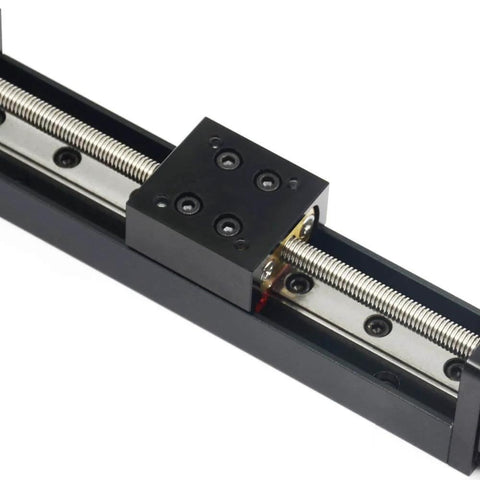 Close-up of Mini Linear Rail Guide Slide Actuator T6x1 Lead Screw with NEMA11 Stepper Motor,100mm Effective Stroke Length for CNC Routers